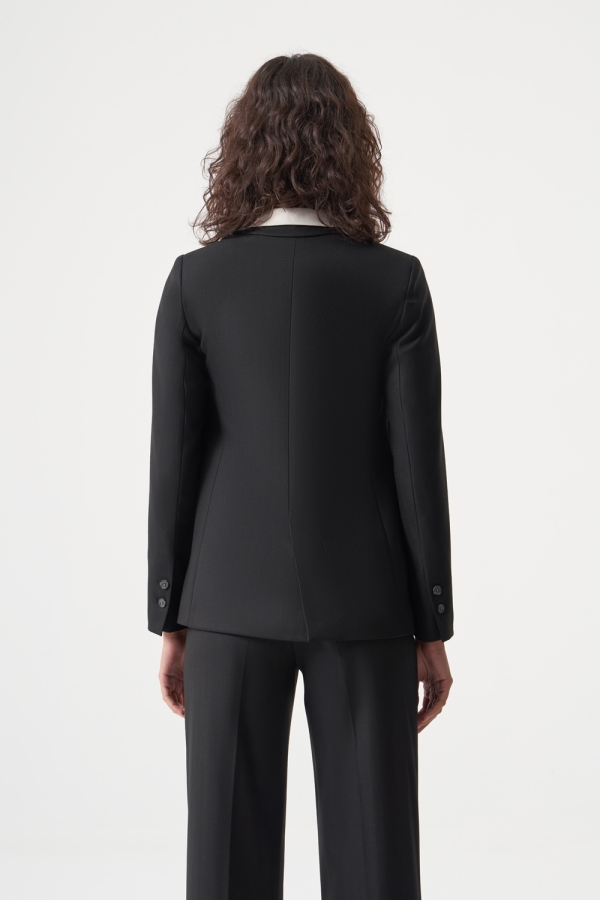 MZL Siyah Balıksırtı Dokuma Tek Düğme Blazer Ceket