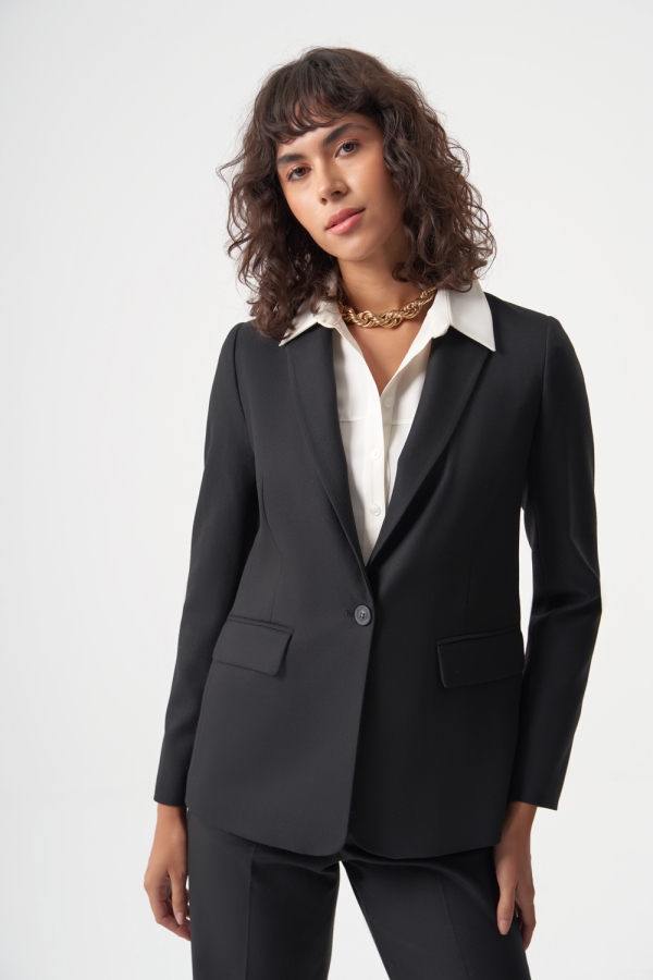 MZL Siyah Balıksırtı Dokuma Tek Düğme Blazer Ceket
