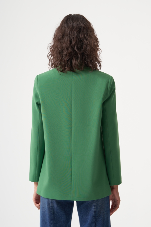 MZL Yeşil Yün Karışımlı Rahat Kesim Tek Düğme Anvelop Blazer Ceket