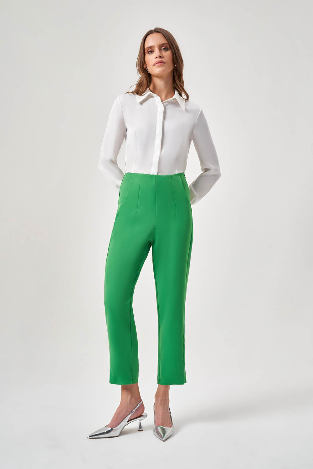 Mizalle Fit Kesimli Pensli Yeşil Basic Pantolon