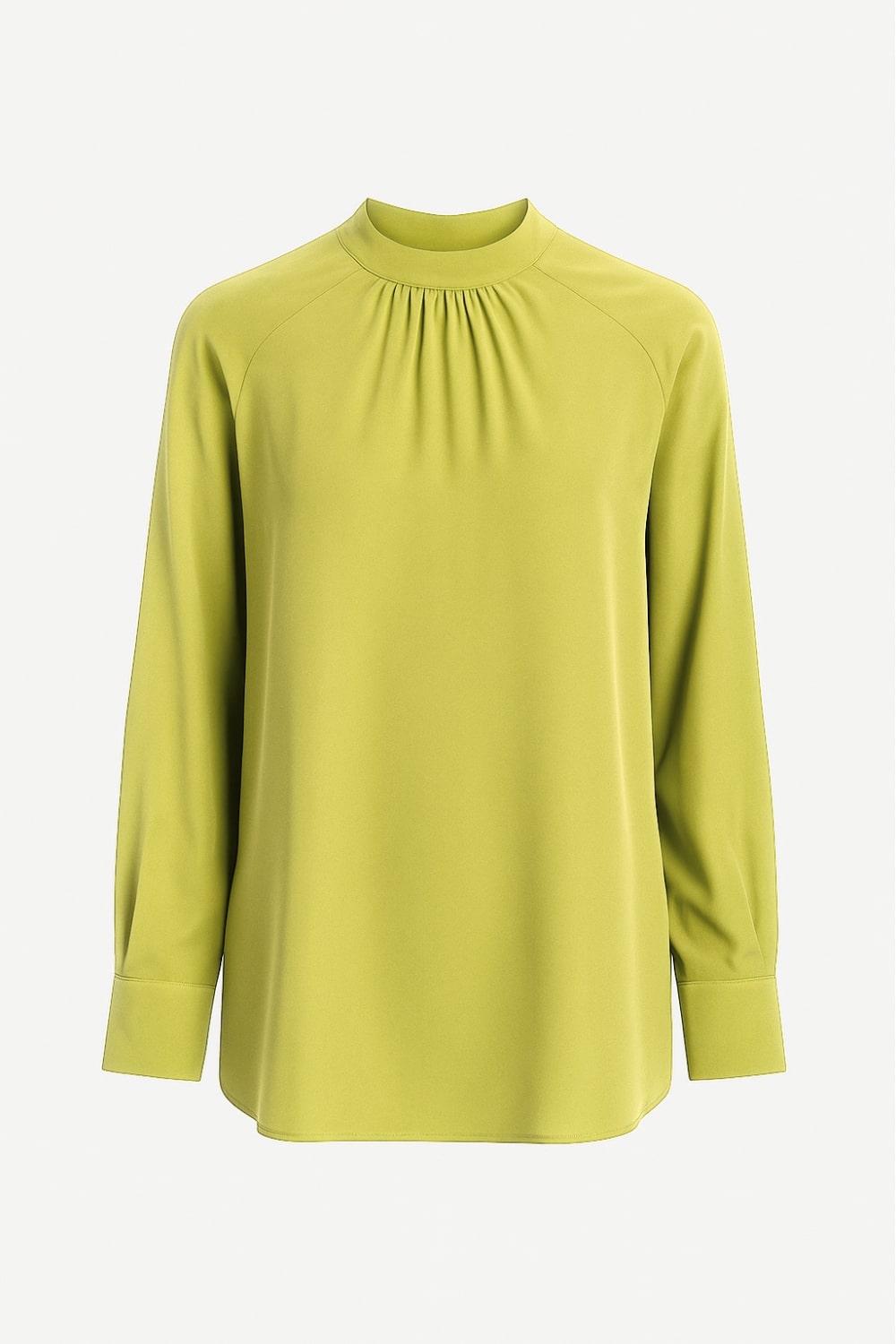 Mizalle Reglan Kollu Oversize Uzun Saten Yüksek Yaka Su Yeşili Bluz
