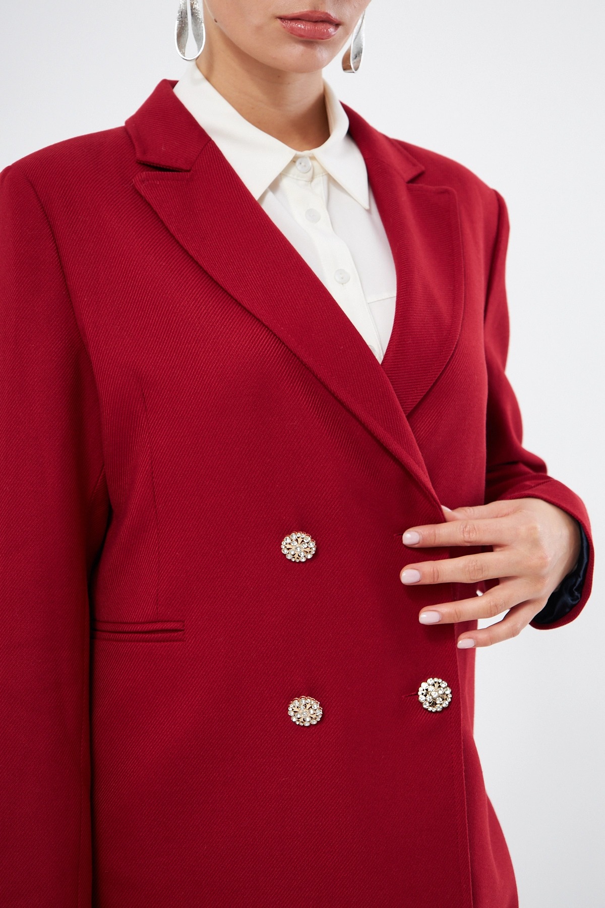 Mizalle Renkli Astarlı Kırmızı Blazer Ceket