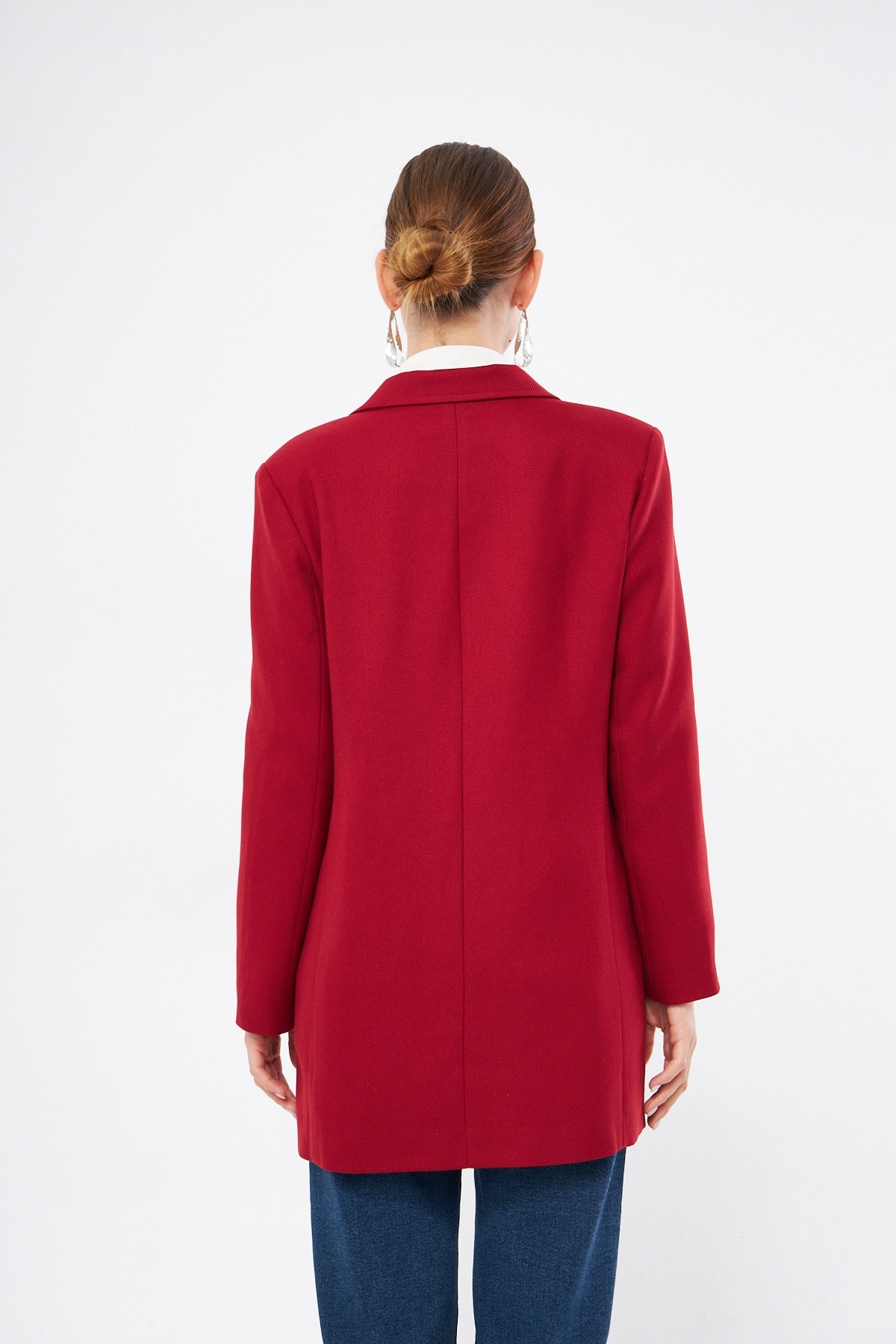Mizalle Renkli Astarlı Kırmızı Blazer Ceket