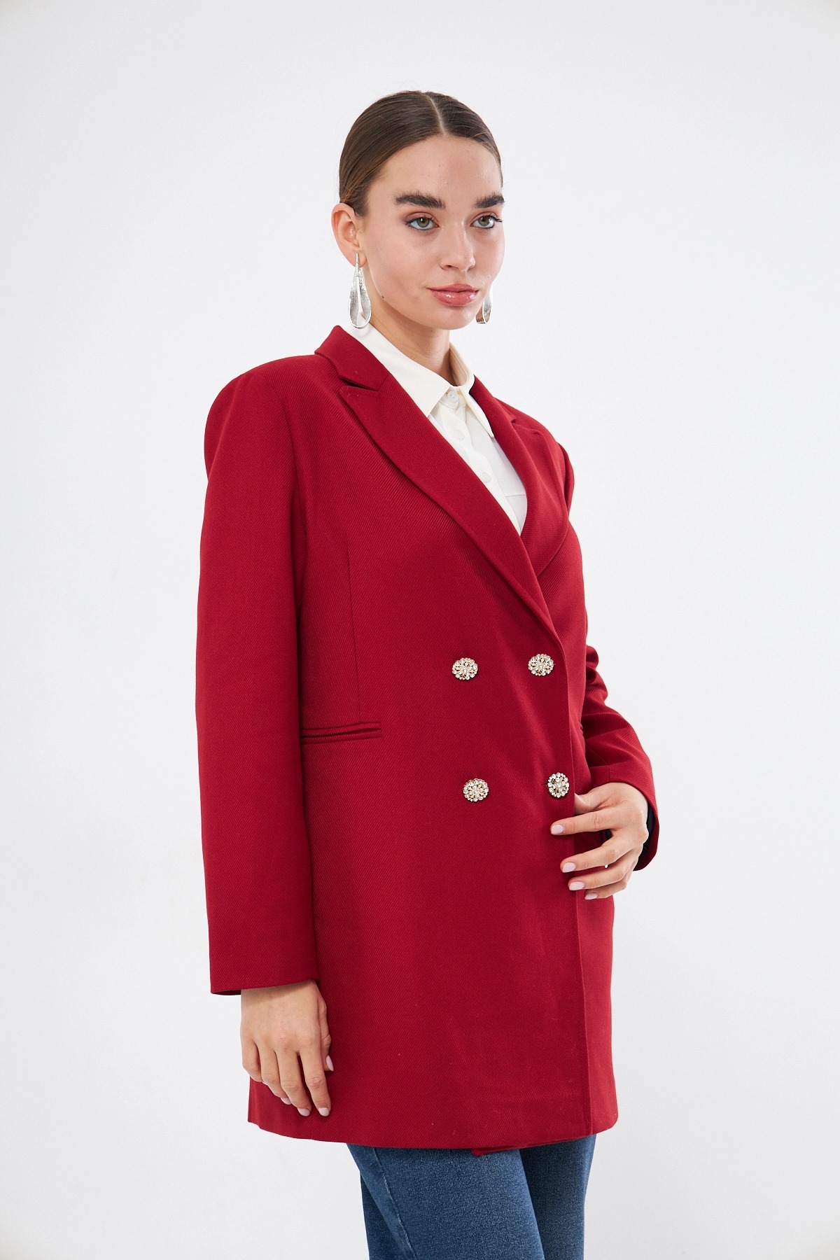 Mizalle Renkli Astarlı Kırmızı Blazer Ceket
