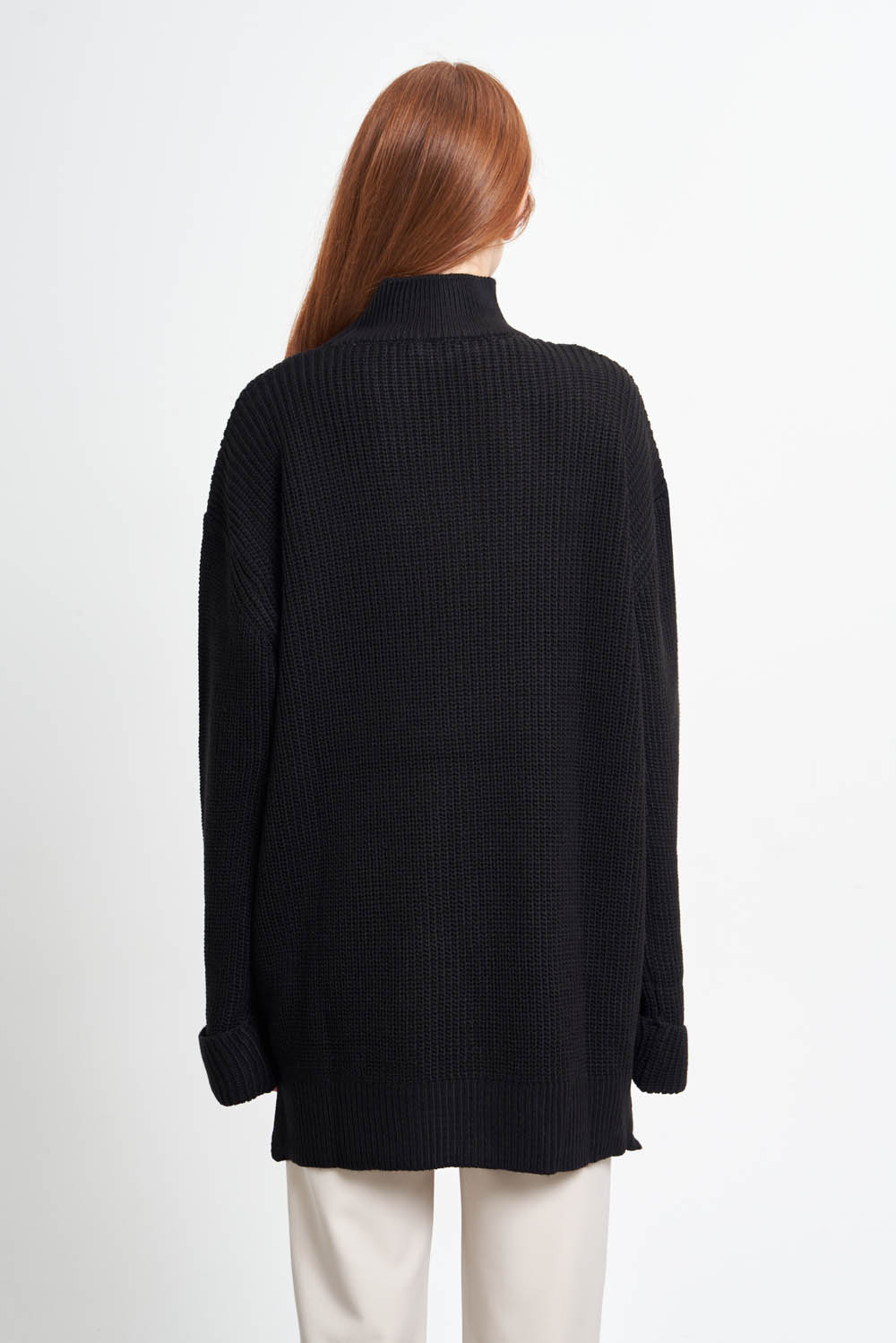 Mizalle Yüksek Yaka Oversize Siyah Triko Kazak