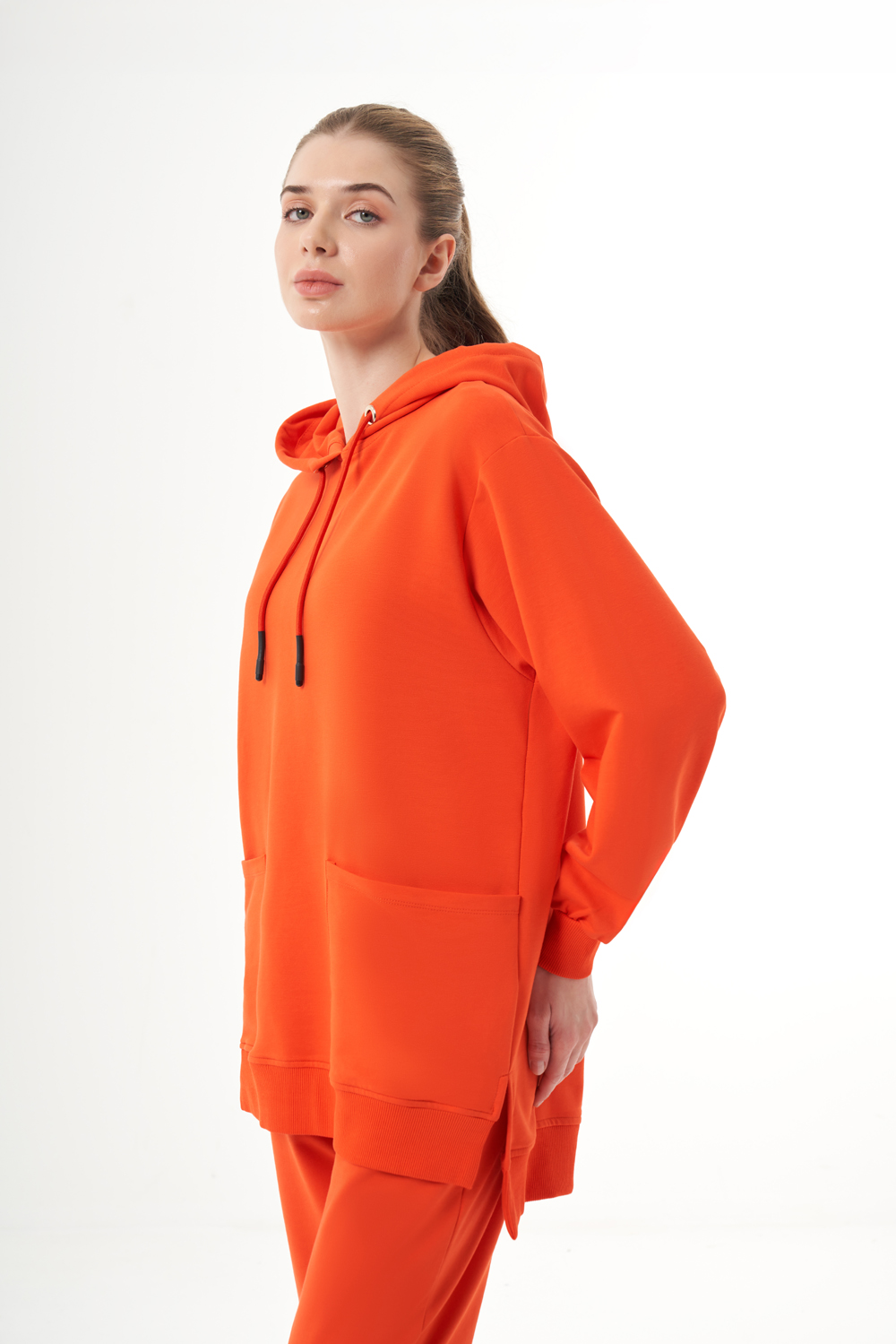 Mizalle Kapüşonlu Torba Cepli Nar Çiçeği Sweatshirt