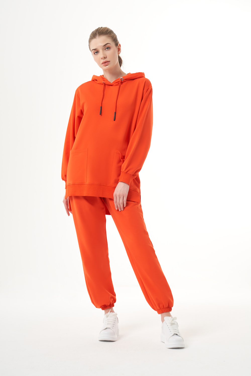 Mizalle Kapüşonlu Torba Cepli Nar Çiçeği Sweatshirt