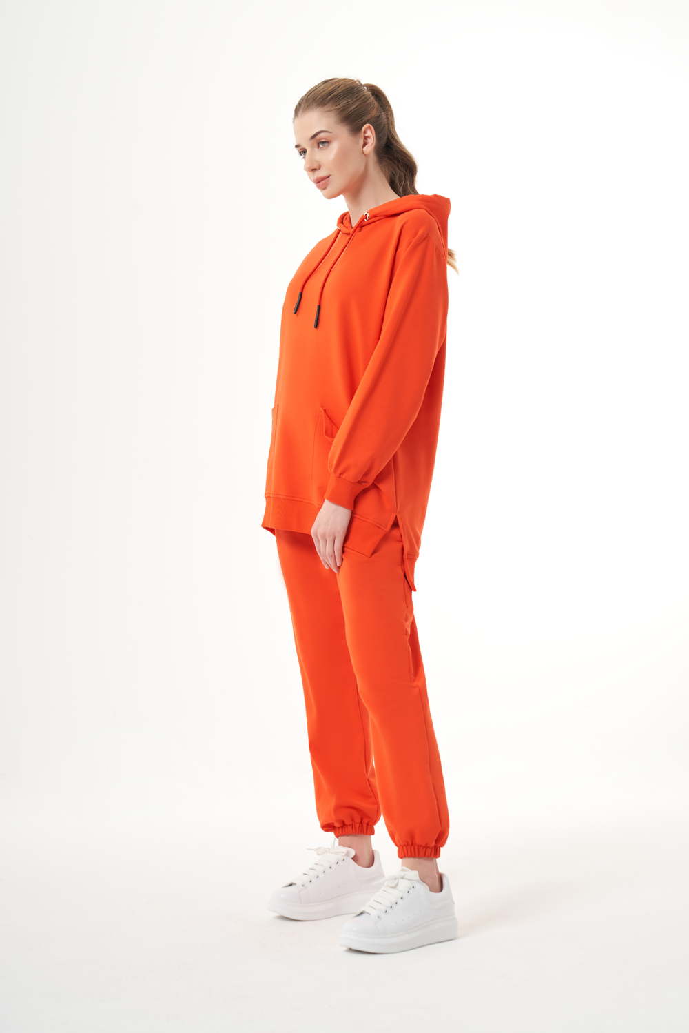Mizalle Kapüşonlu Torba Cepli Nar Çiçeği Sweatshirt