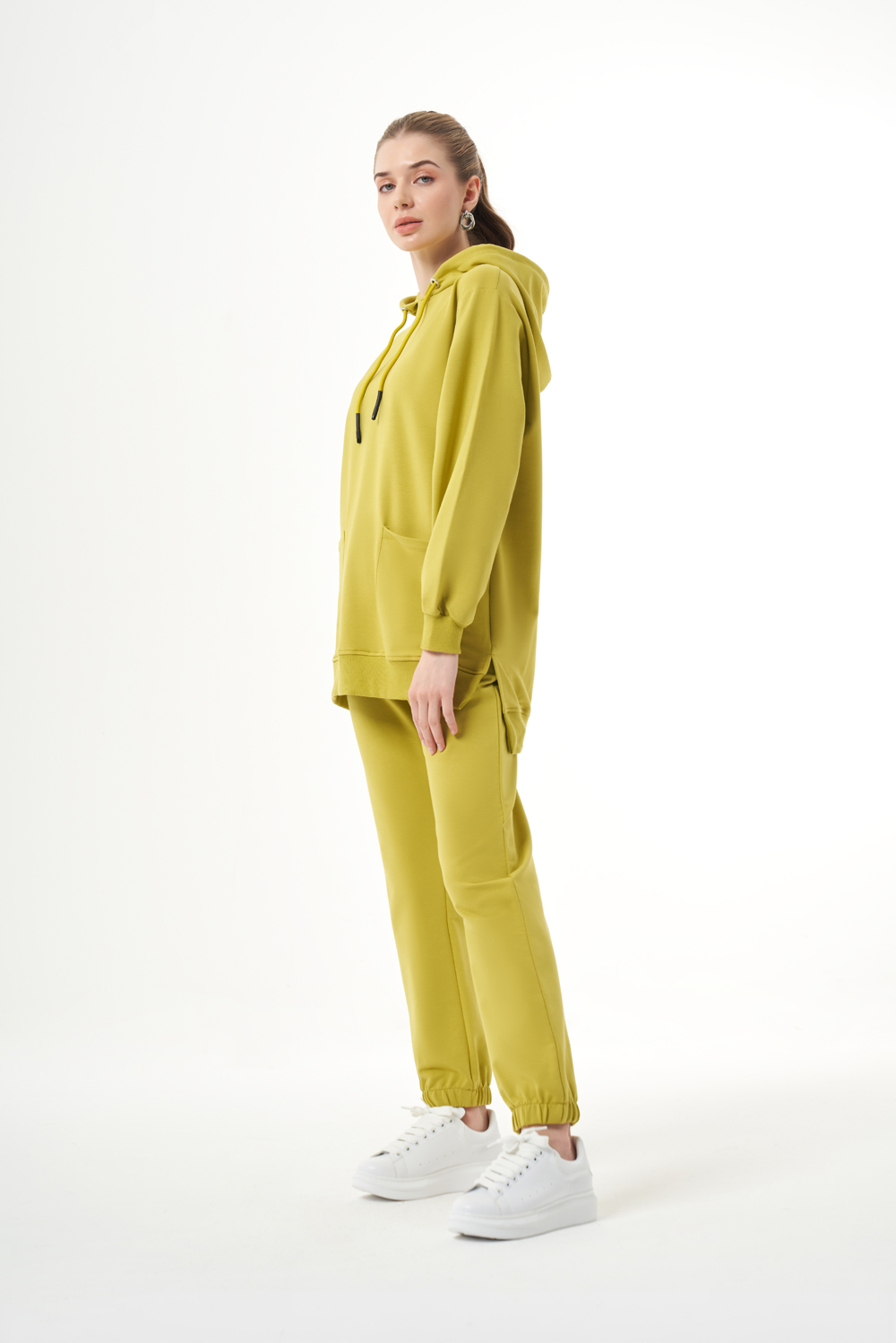 Mizalle Kapüşonlu Torba Cepli Yeşil Sweatshirt