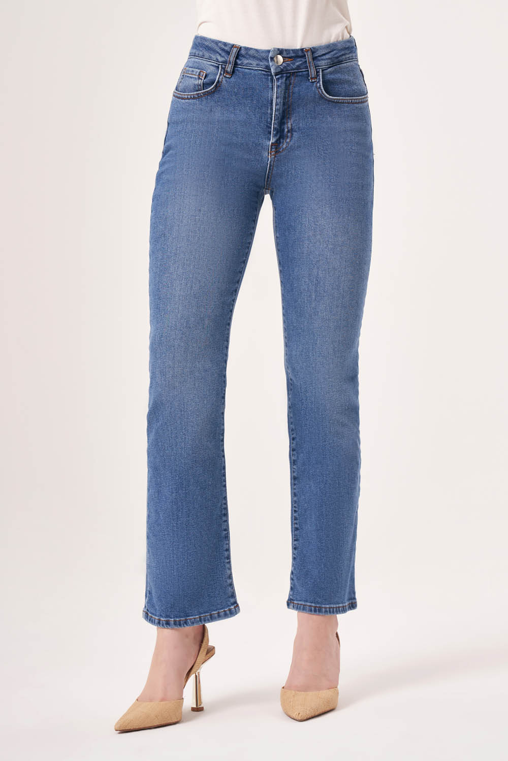 Mizalle İndigo Mavi Straight Fit Denim Pantolon