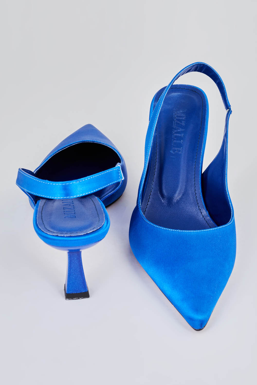 Mizalle Arkası Saks Mavisi Saten Stiletto