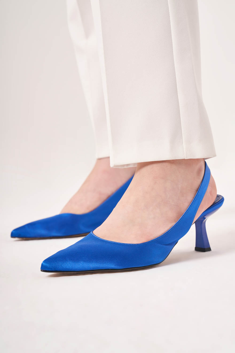 Mizalle Arkası Saks Mavisi Saten Stiletto