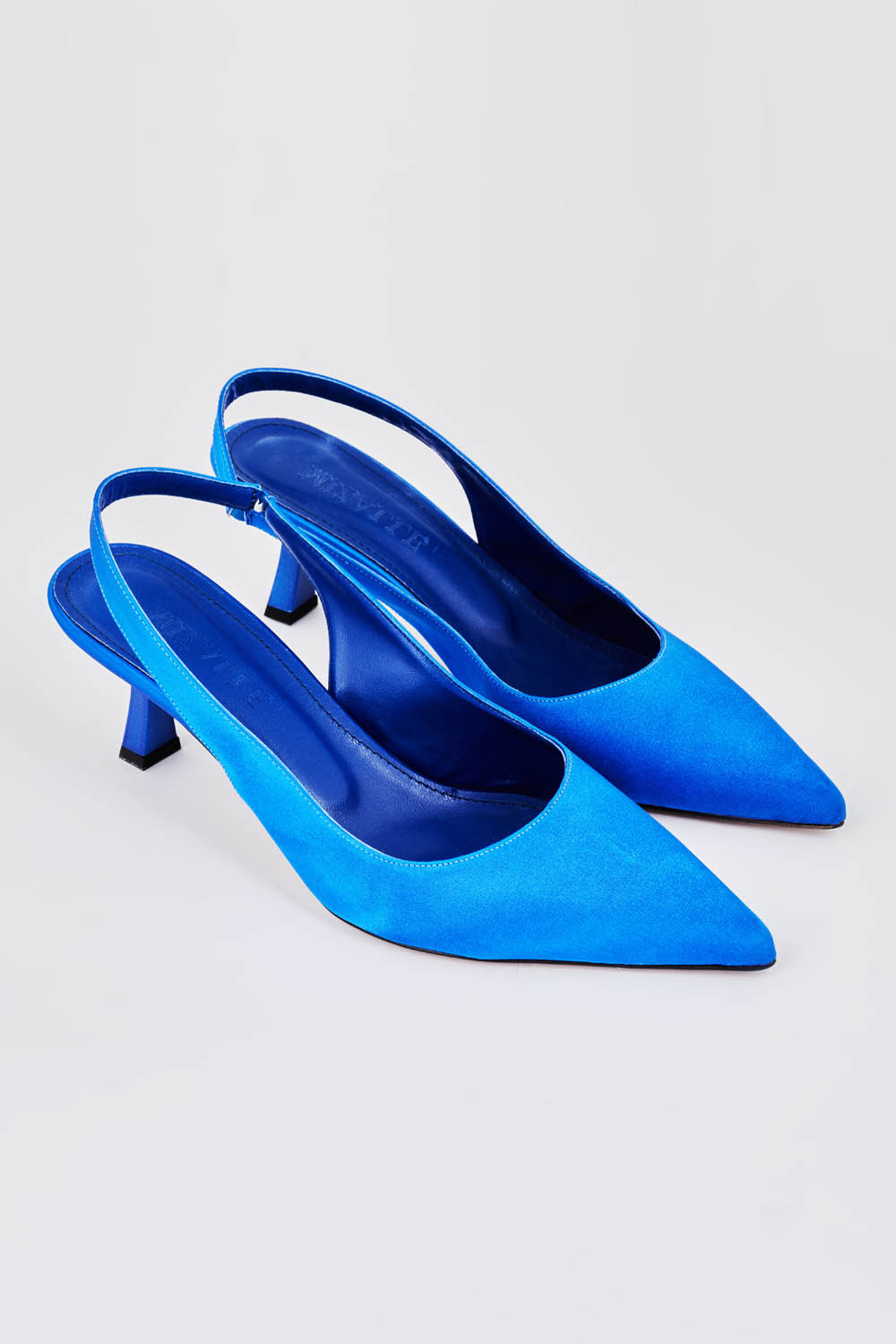 Mizalle Arkası Saks Mavisi Saten Stiletto