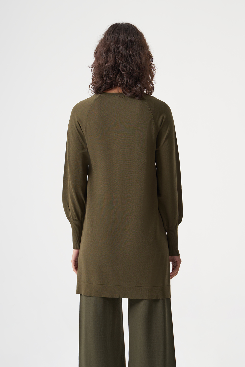 Mizalle Yuvarlak Yaka Balon Kollu Haki Rayon Tunik