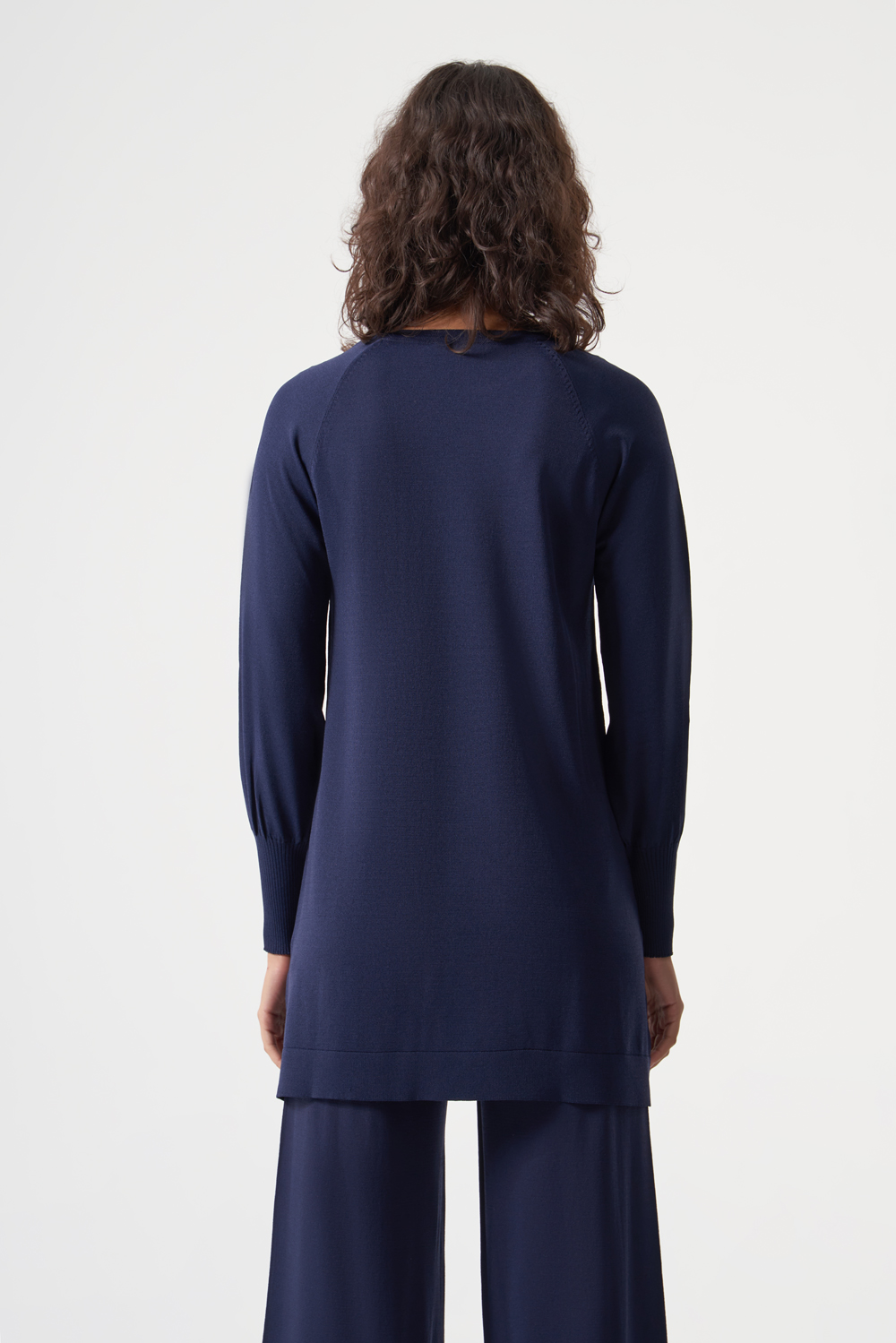 Mizalle Yuvarlak Yaka Balon Kollu Lacivert Rayon Tunik