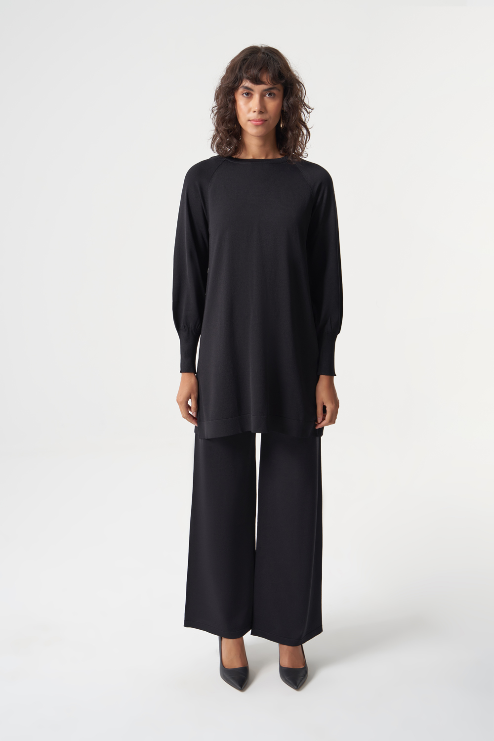 Balon Kollu Rayon Siyah Tunik