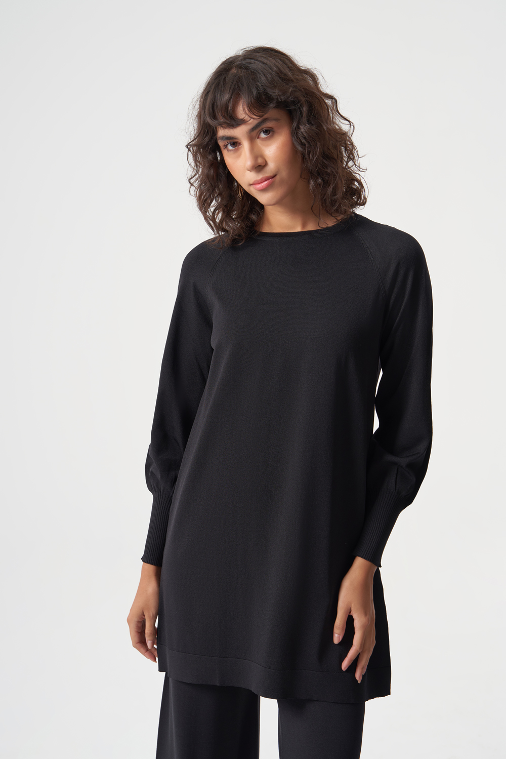 Balon Kollu Rayon Siyah Tunik