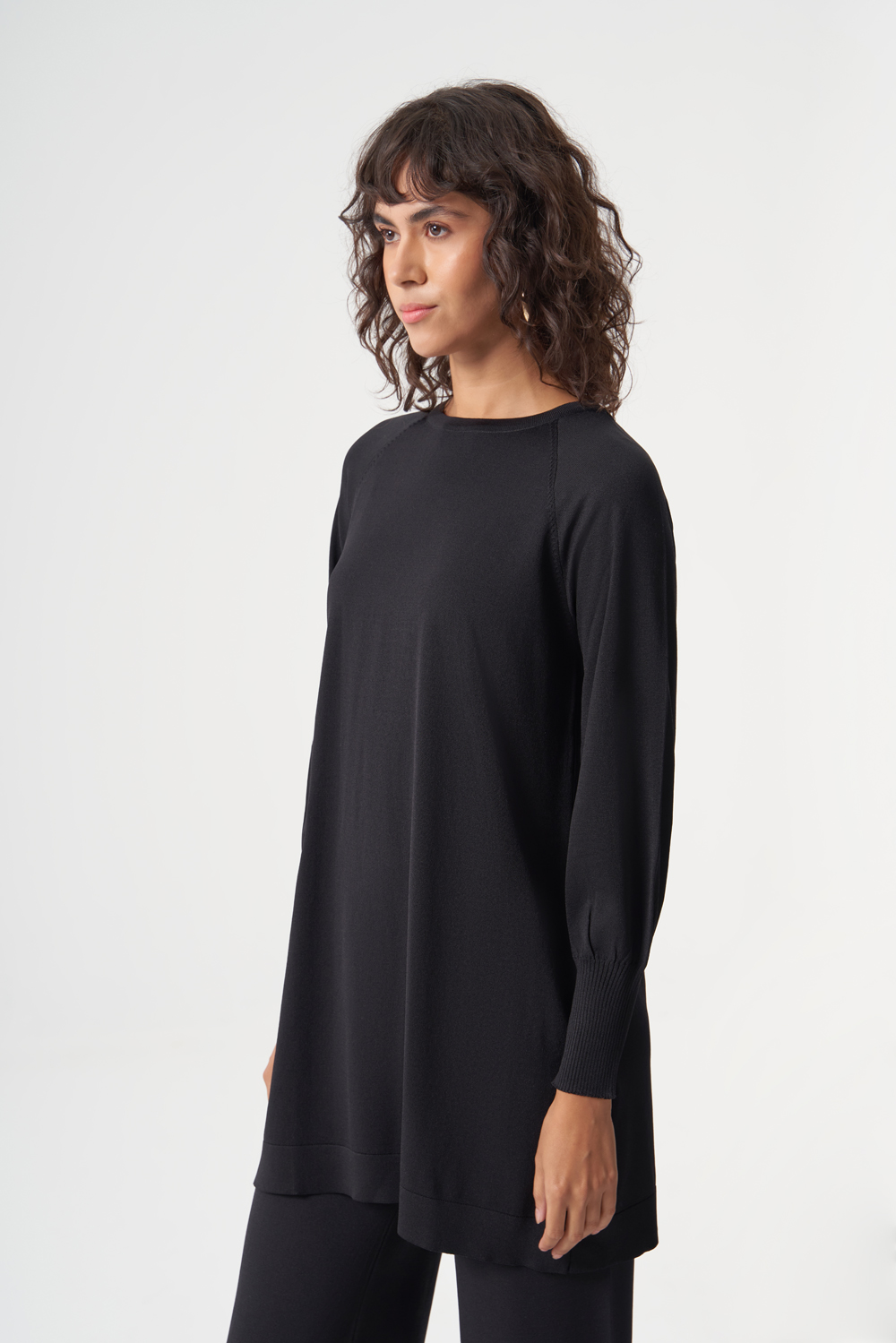 Balon Kollu Rayon Siyah Tunik