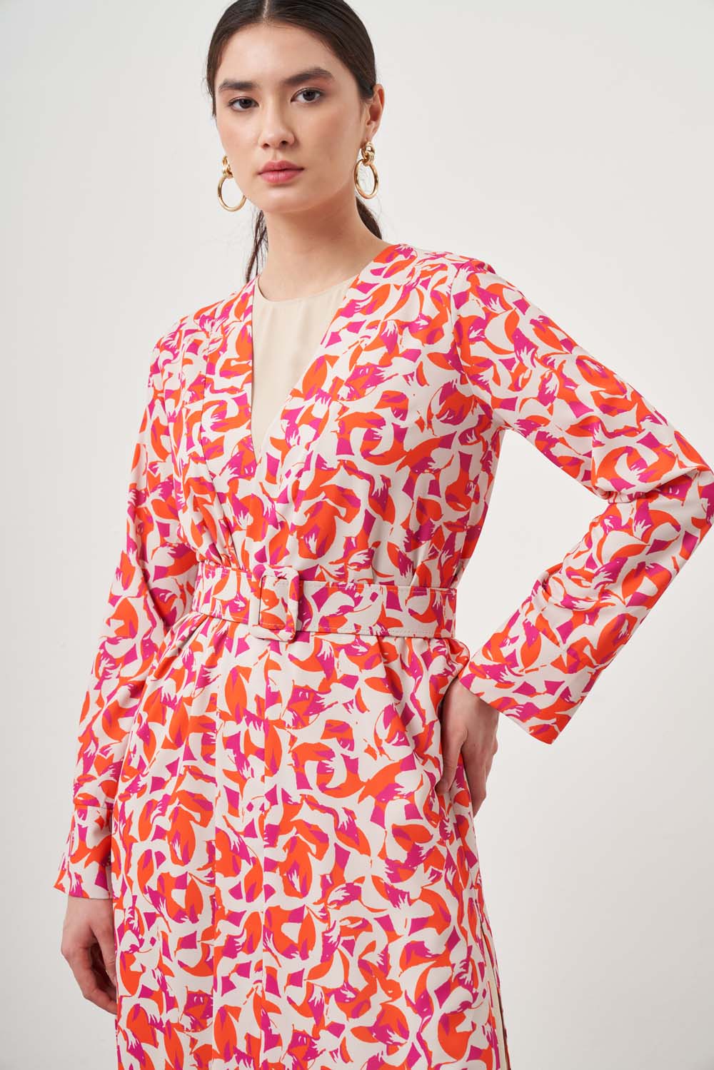 Mizalle Kırmızı Desenli Uzun Kimono 2 li Takım 
