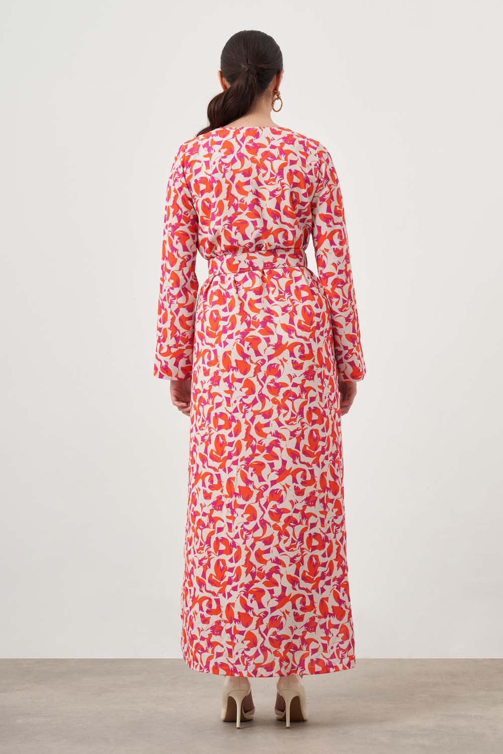 Mizalle Kırmızı Desenli Uzun Kimono 2 li Takım 