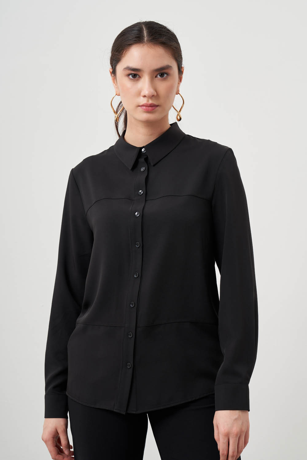 Mizalle Basic Siyah Şifon Gömlek
