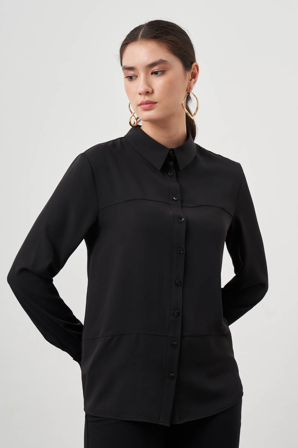 Mizalle Basic Siyah Şifon Gömlek