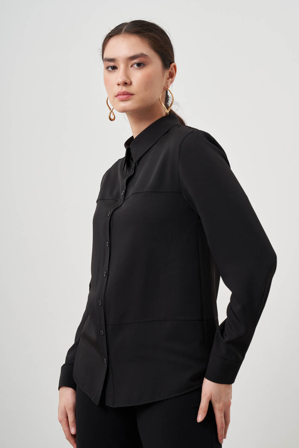 Mizalle Basic Siyah Şifon Gömlek