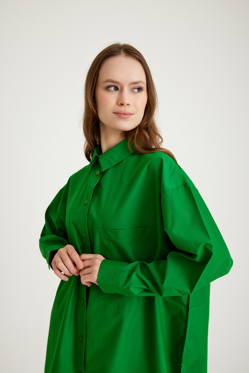 Mizalle Basic Oversize Pamuklu Yeşil Gömlek