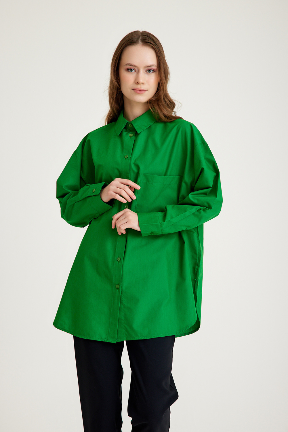Mizalle Basic Oversize Pamuklu Yeşil Gömlek