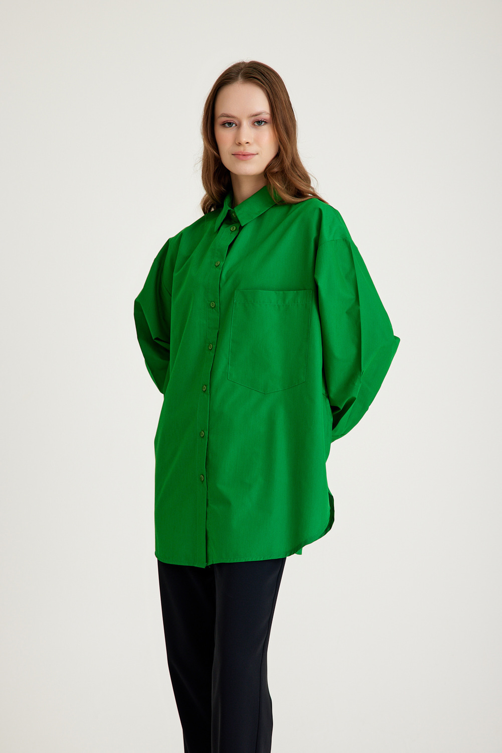 Mizalle Basic Oversize Pamuklu Yeşil Gömlek
