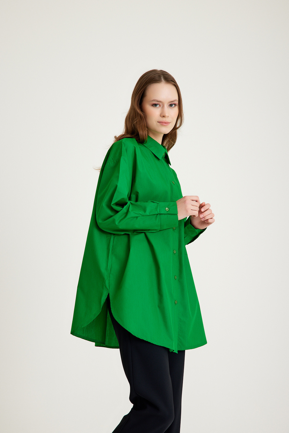 Mizalle Basic Oversize Pamuklu Yeşil Gömlek