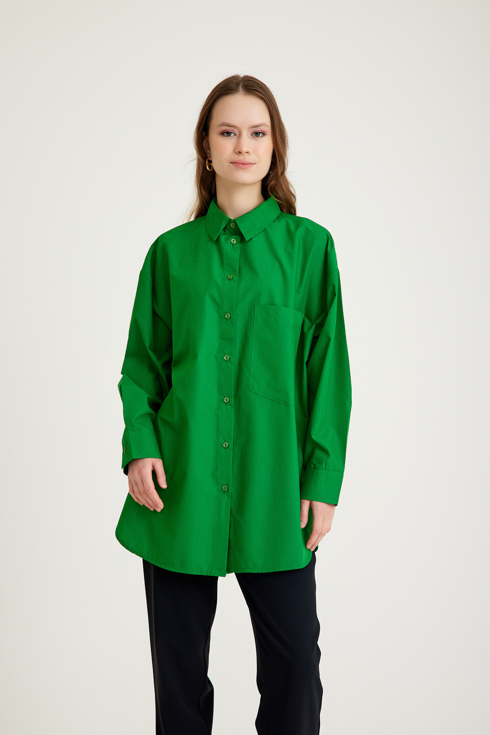 Mizalle Basic Oversize Pamuklu Yeşil Gömlek