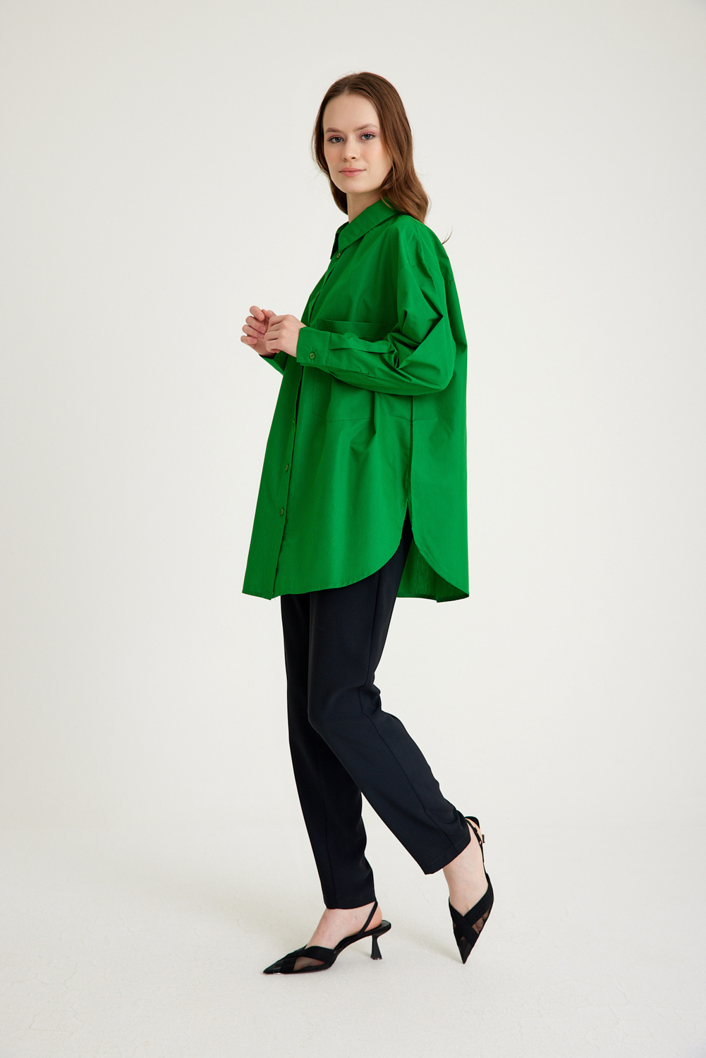 Mizalle Basic Oversize Pamuklu Yeşil Gömlek