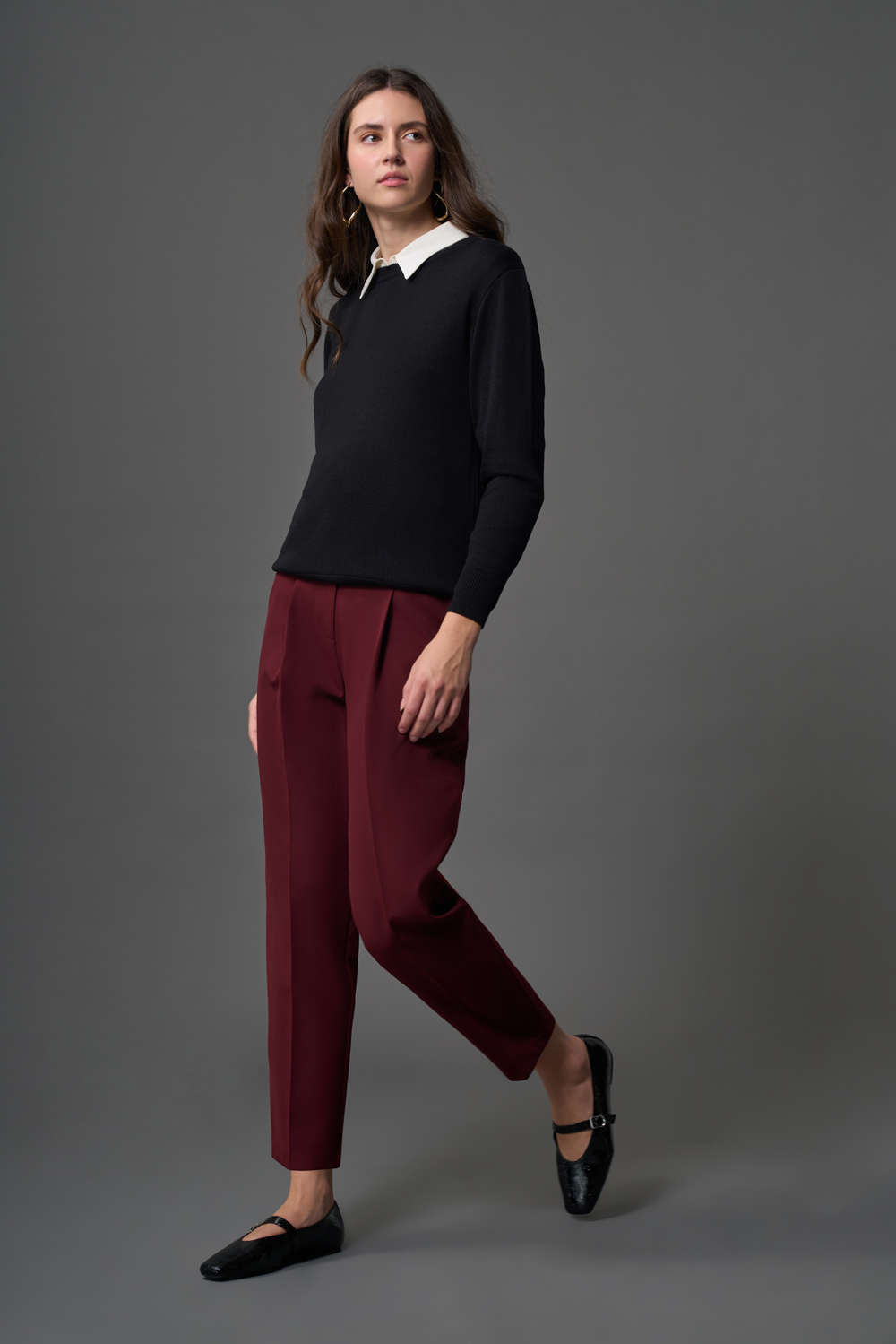 Mizalle Dar Paça Klasik Bordo Kumaş Pantolon