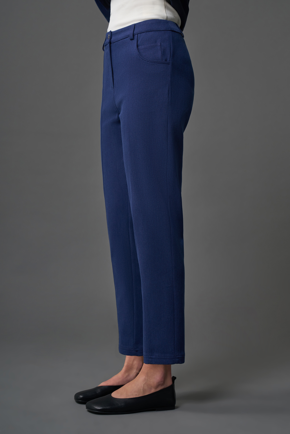 Denim Dokulu Örme İndigo Pantolon