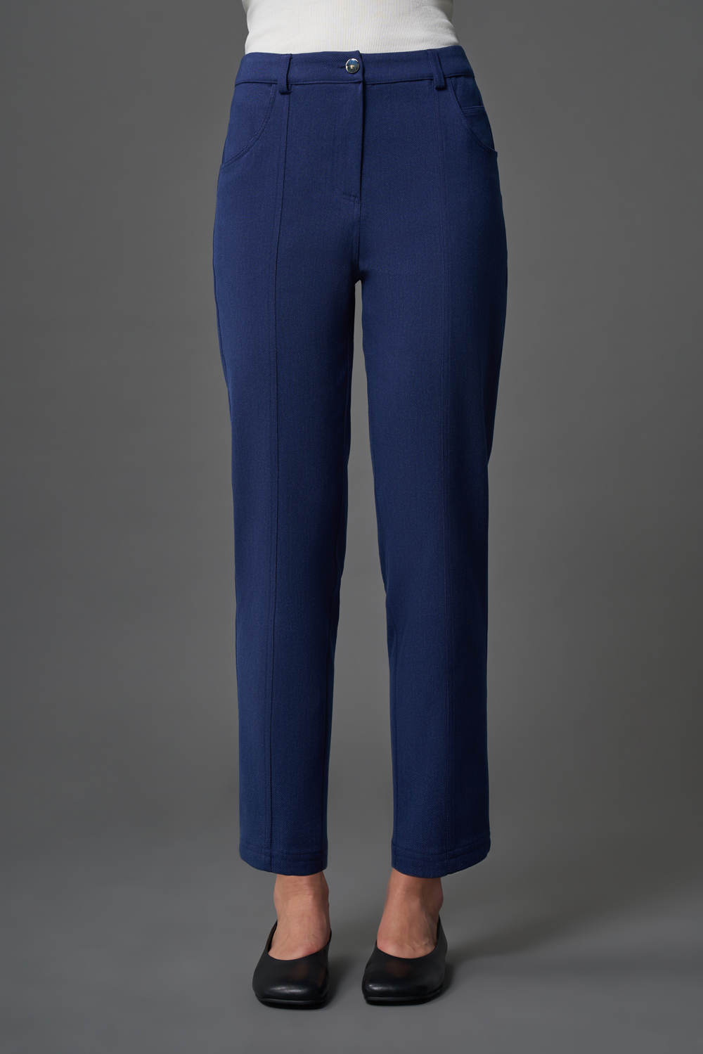 Denim Dokulu Örme İndigo Pantolon
