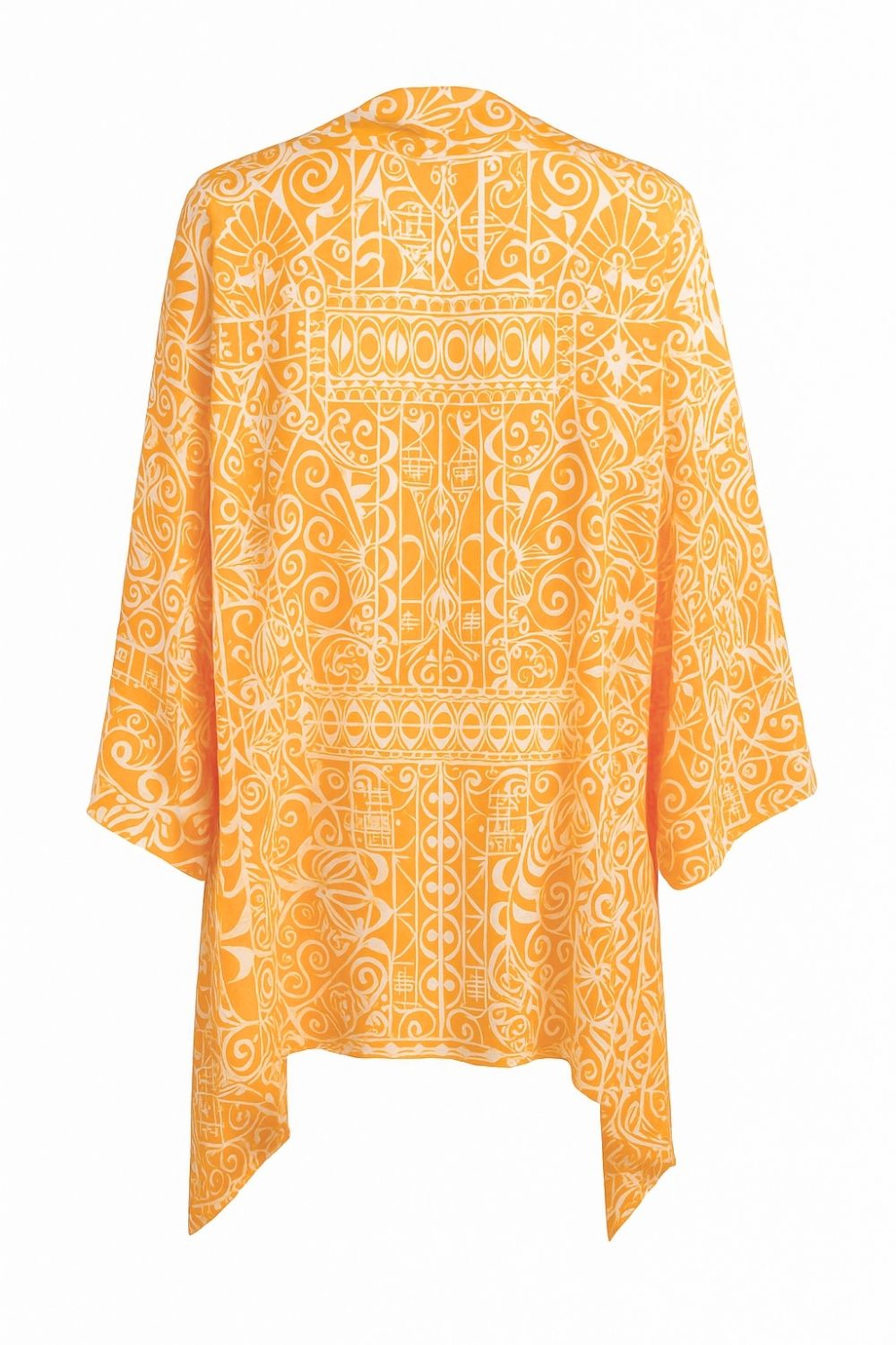 Mizalle Sarı Beyaz Desenli Kısa Dokuma Kimono