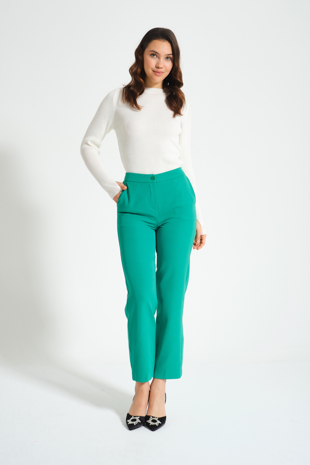 Mizalle Basic Yeşil Klasik Kumaş Pantolon