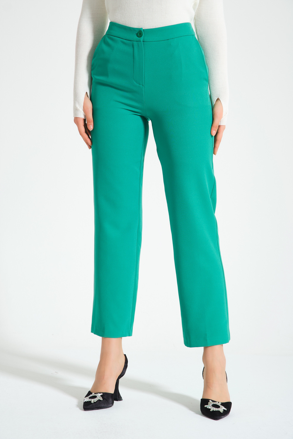 Mizalle Basic Yeşil Klasik Kumaş Pantolon