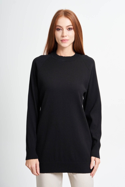 Mizalle - Fitilli O Yaka Siyah Triko