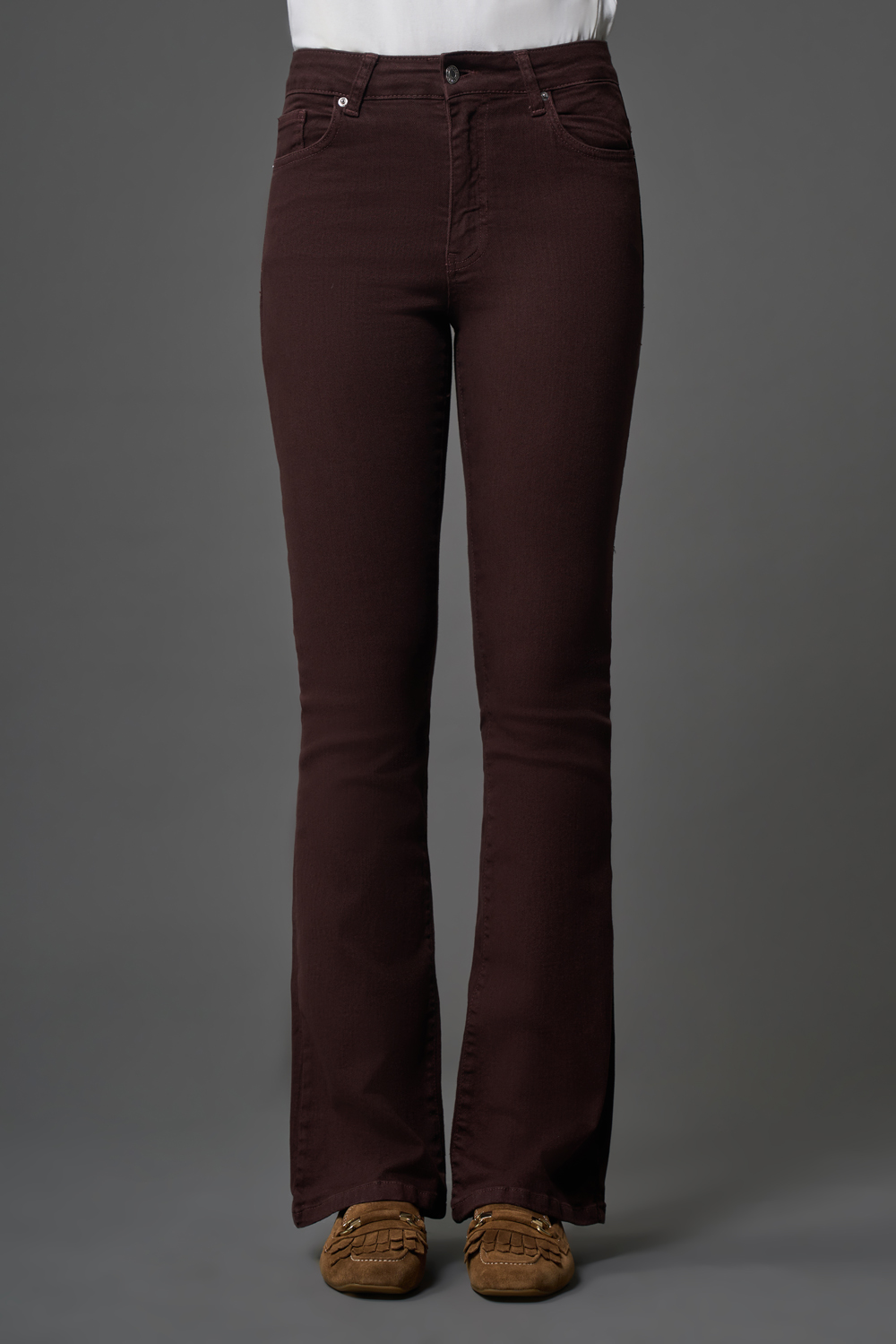 Mizalle Skinny Fit Flare Paça Kahverengi Denim Pantolon