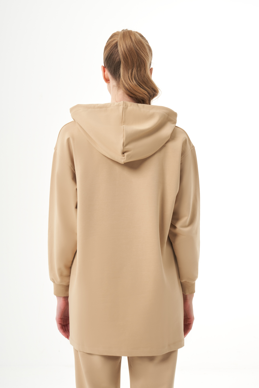 Mizalle Kapüşonlu Kanguru Cepli Bej Rengi Sweatshirt