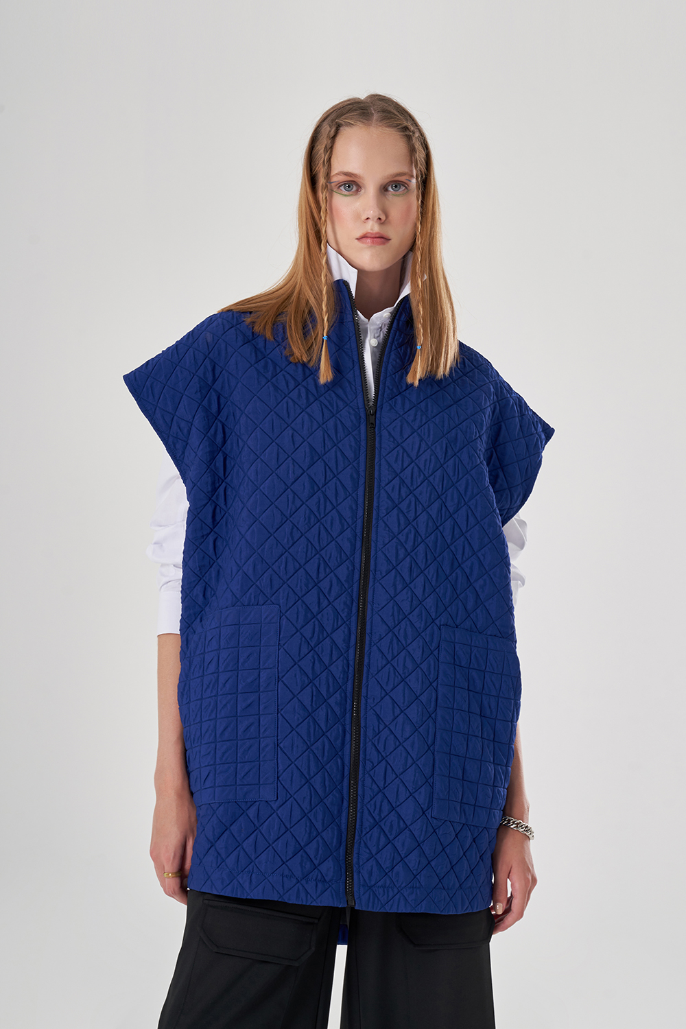Mizalle Kapitone Oversize Saks Mavisi Yelek
