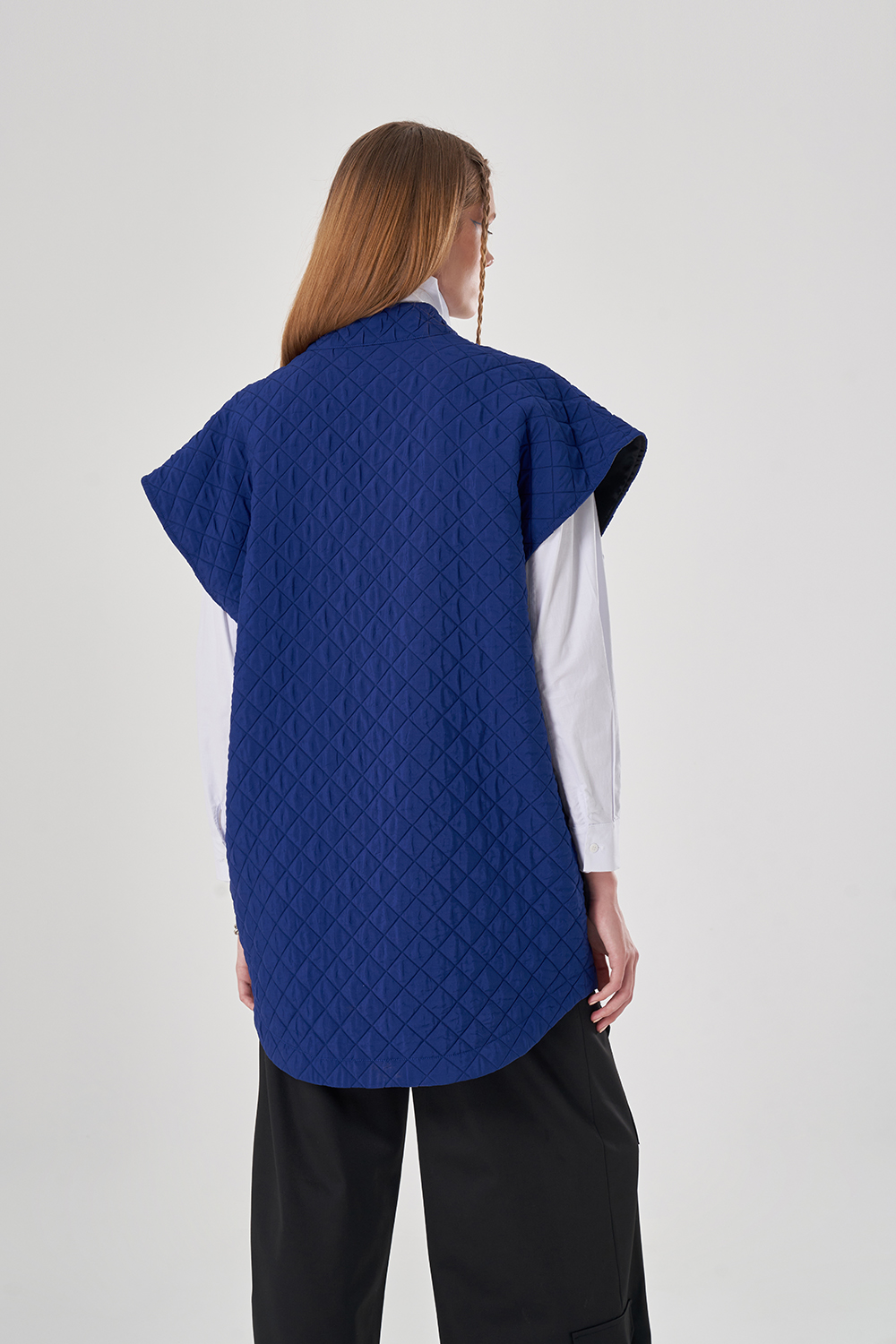 Mizalle Kapitone Oversize Saks Mavisi Yelek