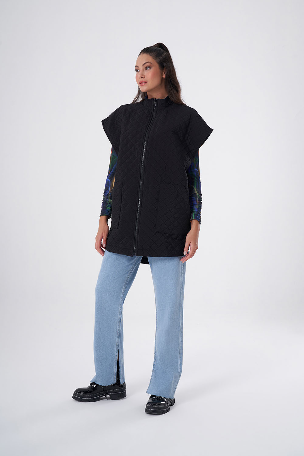 Mizalle Kapitone Oversize Siyah Yelek