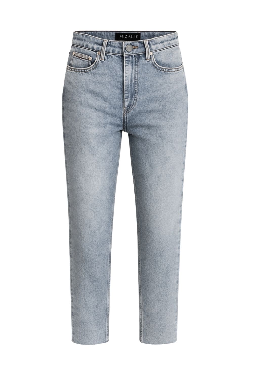 Mizalle Dar Kesim Kesik Paçalı Mom Fit Kar Mavi Denim Pantolon