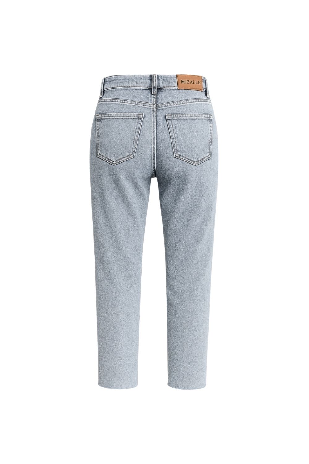 Mizalle Dar Kesim Kesik Paçalı Mom Fit Kar Mavi Denim Pantolon
