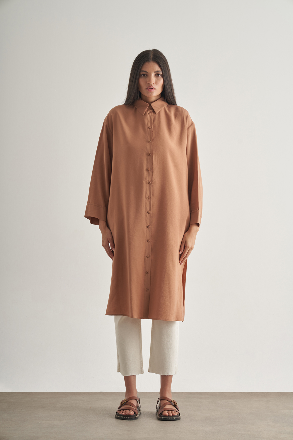 Mizalle Modal Karışımlı Camel Uzun Tunik