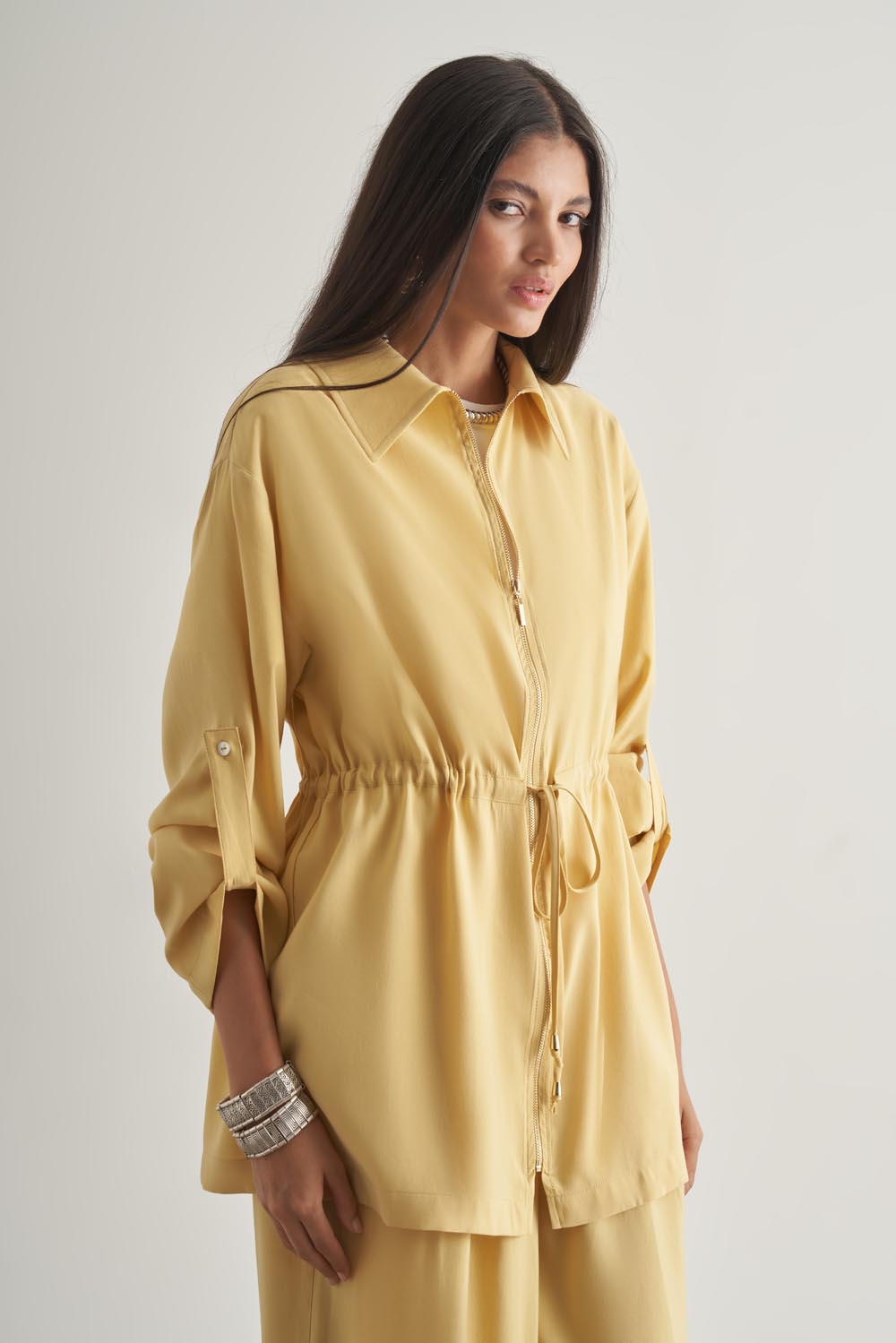Mizalle Modal Karışımlı Fermuarlı Sarı Tunik
