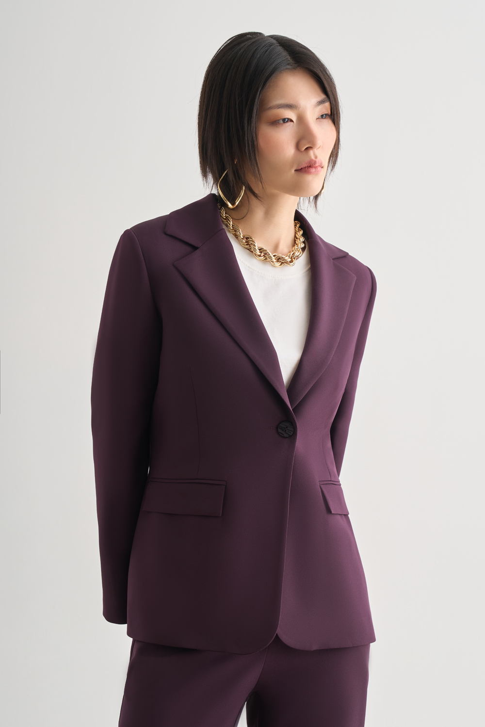 Mizalle Mürdüm Tek Düğme Klasik Blazer Ceket